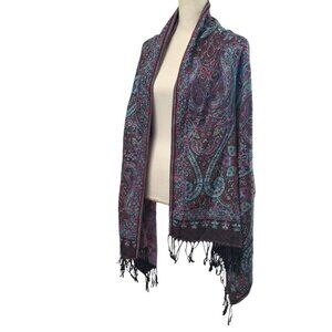Wrap Shawl Frings Boho Wide Scarf Accessory Blue Purple Paisley Tribal